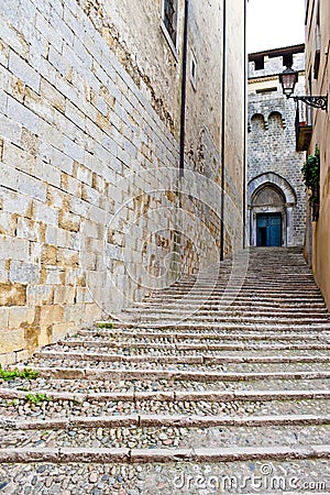 Ancient street in Girona Stock Photo