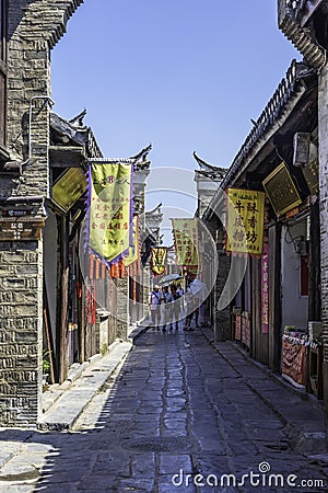 Ancient streets paved with rectangular stone plate Editorial Stock Photo