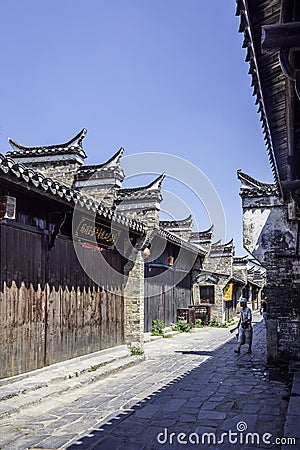 Ancient streets paved with rectangular stone plate Editorial Stock Photo