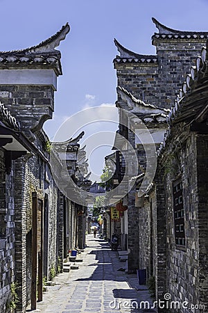 Ancient streets paved with rectangular stone plate Editorial Stock Photo