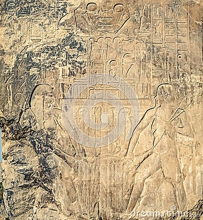Ancient symbols of ancient Egypt on the walls of tombs in the royal city of Luxor Stock Photo