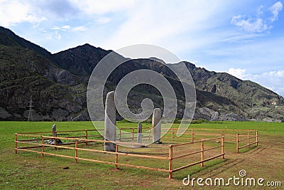 Ancient symbols of balbala among the Altai mountains in Russia Stock Photo