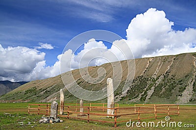 Ancient symbols of balbala in summer among the Altai mountains in Russia Stock Photo