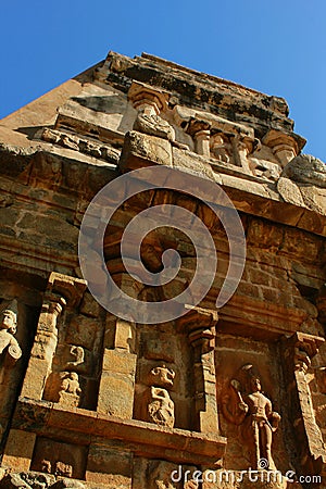 Very nice sculpture on the stone wall in the ancient Brihadisvara Temple in the gangaikonda cholapuram, india. Stock Photo