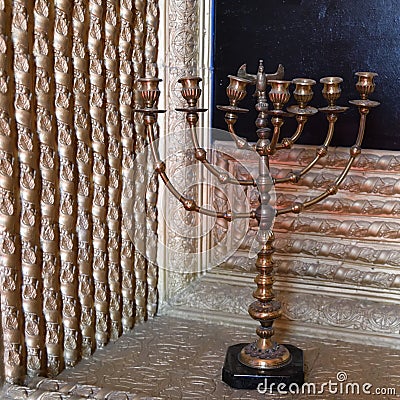 Ancient temple menorah Stock Photo