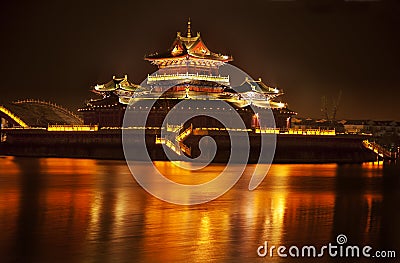 Ancient Temple Night Jinming Lake Kaifeng Stock Photo