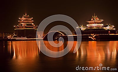 Ancient Temple Night Reflection Kaifeng Chin Stock Photo