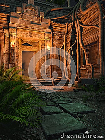 Ancient temple at night Stock Photo