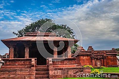 Ancient temple with unique architecture and blue sky at morning Stock Photo