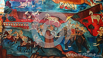 Ancient Thai mural art, Lanna kingdom Stock Photo