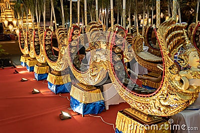 Ancient Thai music instrument and band are played by student in temple event at the night Stock Photo