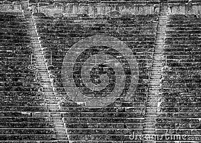 Ancient theater Epidaurus, Argolida, Greece face view on rows in B&W Stock Photo