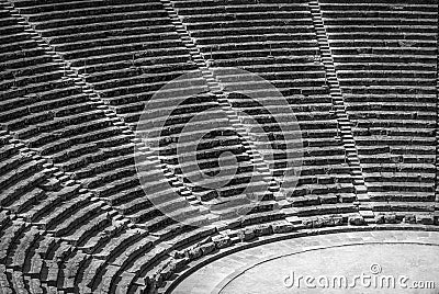 Ancient theater Epidaurus, Argolida, Greece side-view on rows in B&W Stock Photo