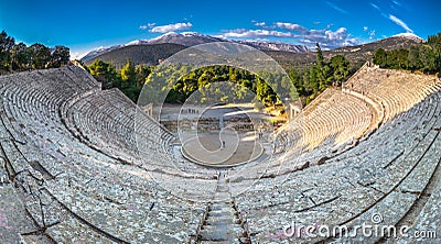 The ancient theater of Epidaurus or `Epidavros`, Argolida prefecture, Greece. Stock Photo