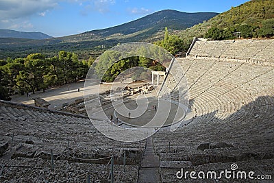 Ancient theater Epidaurus, Greece in a summer day Stock Photo