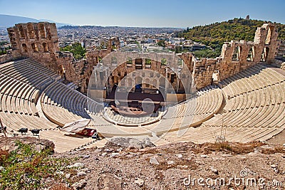 Ancient theater under Acropolis of Athens Stock Photo