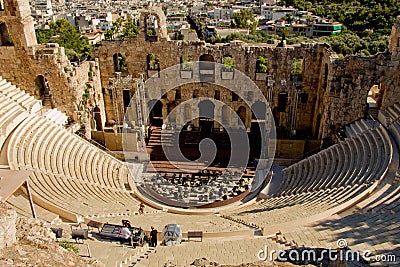 Ancient theatre in Athens Stock Photo