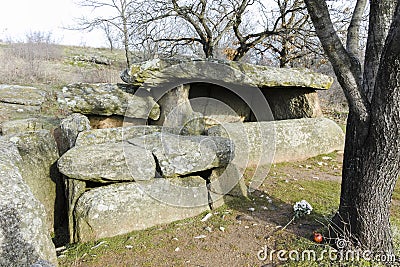 Ancient Thracian dolmen Nachevi Chairi, Hlyabovo, Bulgaria Stock Photo