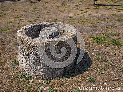 Ancient Tiryns is a Mycenaean archaeological site in Argolis in the Peloponnese, Greece. Stock Photo