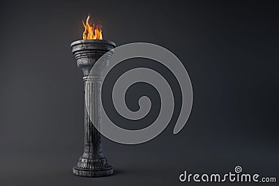 Ancient Torch on a Stone Column. Generative ai Cartoon Illustration