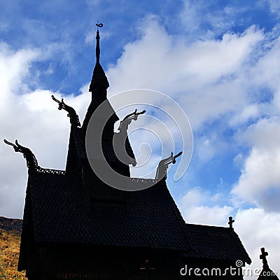 Ancient traditional Borgund Stave Church remains standing in Norway Stock Photo