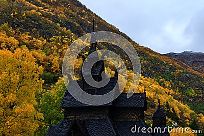 Ancient traditional Borgund Stave Church remains standing in Norway Stock Photo