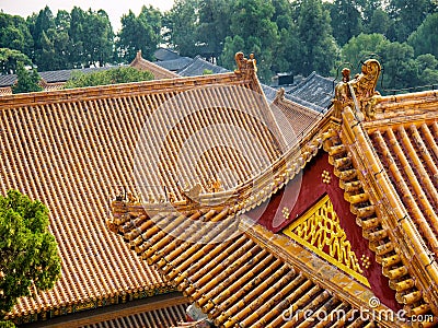 Ancient traditional Chinese tiled temple roof. Beijing, China Stock Photo