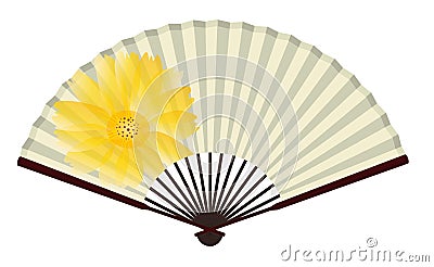 Ancient Traditional Japanese fan with Chrysanthemum Painting Stock Photo