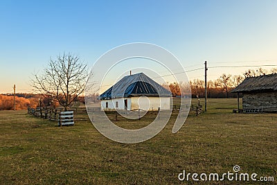 Ancient traditional ukrainian rural clay house in authentic Cossack farm in Stetsivka village in Ð¡herkasy region, Ukraine Stock Photo