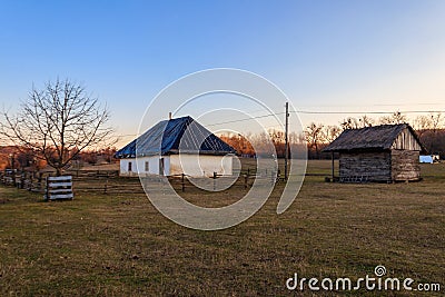 Ancient traditional ukrainian rural clay house in authentic Cossack farm in Stetsivka village in Ð¡herkasy region, Ukraine Stock Photo