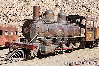 Ancient train wreck at mining town Pulacayo Editorial Stock Photo