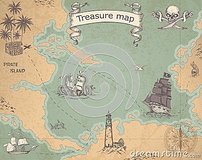 Ancient treasure map Vector Illustration