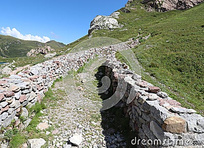 Ancient trench used during the First World War by soldiers on the border between Italy and Austria Stock Photo