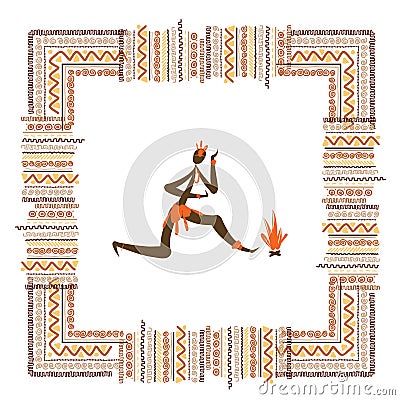 Ancient tribal people, ethnic ornament frame for Vector Illustration