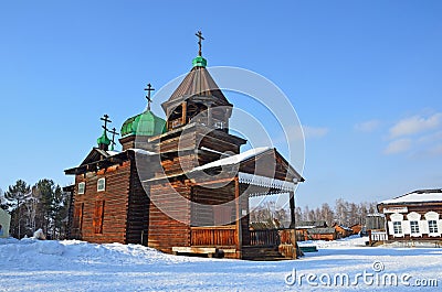 Ancient Trinity Troitskaya church from the village of Dyadino in the village of Taltsy, Irkutsk region, Russia Stock Photo