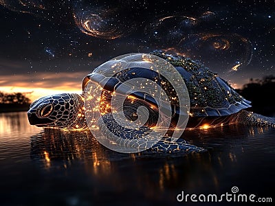 Ancient turtle with an abstract image of the world on its shell Stock Photo