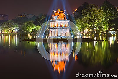 The ancient Turtle Tower, late evening. Hanoi, Vietnam Stock Photo