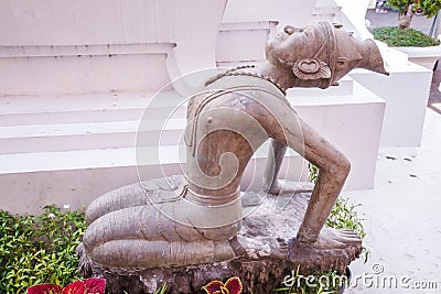 Ancient Twisted Hermit alloy statue depicts Indian yoga pose traditional medicine and stretching movement knowledge, helping Stock Photo