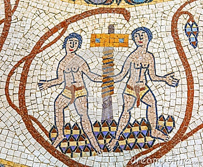 Ancient Two People Mosaic Church Mount Nebo Jordan Editorial Stock Photo