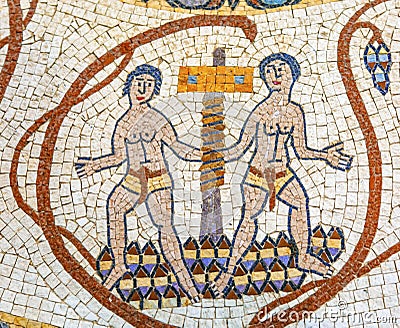 Ancient Two People Mosaic Jordan Stock Photo