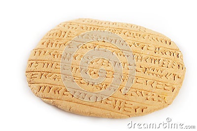 Akkad empire style cuneiform written in brown clay Stock Photo