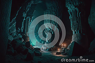 Ancient underground cave from treasure hunting game or movie Stock Photo