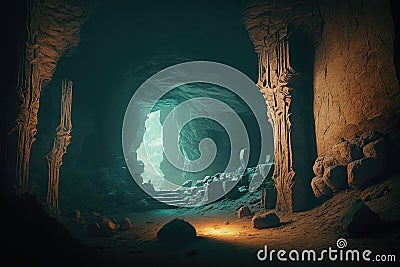 Ancient underground cave from treasure hunting game or movie Stock Photo