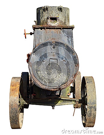 An ancient very steam locomotive isolated Stock Photo