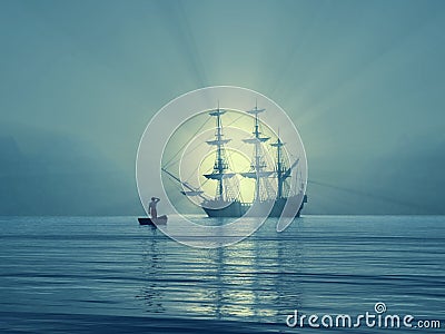 Ancient vessel in Gulf Stock Photo