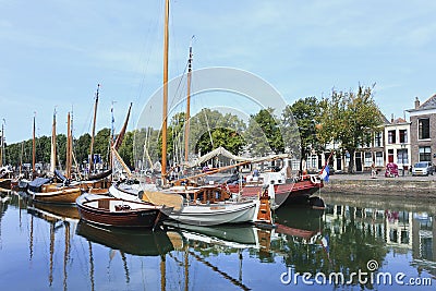 Ancient vessels in a harbour, Zierikzee, Holland Editorial Stock Photo