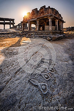 Ancient Vijayanagara Empire civilization ruins of Hampi, Karnataka, India Stock Photo