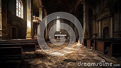 ancient vintage authentic damaged cathedral interior Stock Photo