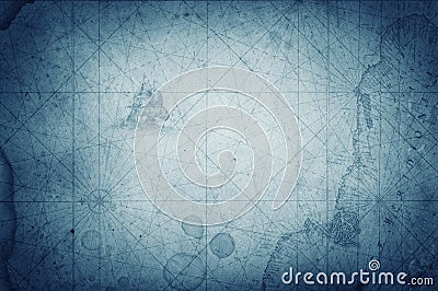 Ancient vintage blue map background. Retro style. Stock Photo