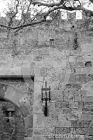 Ancient vintage medieval design style wall lamp in black and white Stock Photo